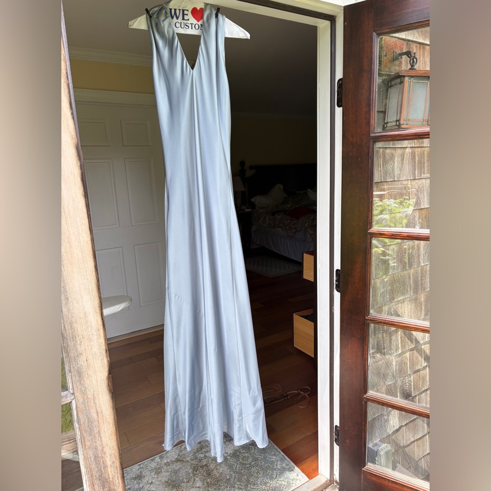 Show Me Your MuMu Jasmine Light Blue Satin Cross-Halter Maxi Dress - Picture 5 of 5